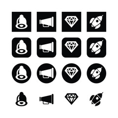 Vector Set Of Communication Alert Diamond And Rocket Icons For Business Or Marketing Purposes
