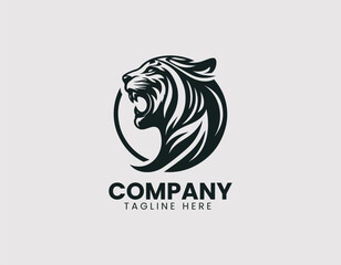 Woman Profile Roaring Tiger Head Vector Logo Design