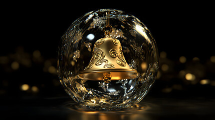 christmas, bell, decoration, holiday, celebration, gold, bells, ribbon, ornament, bow, xmas, season, golden, winter, object, shiny, jingle, tree, year, new, design, red, celebrate, traditional, decemb