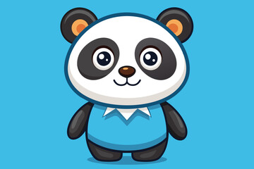 Obraz premium This adorable cartoon panda, dressed in a blue shirt, smiles joyfully against a vibrant blue backdrop, perfect for attracting children's attention in educational contexts.