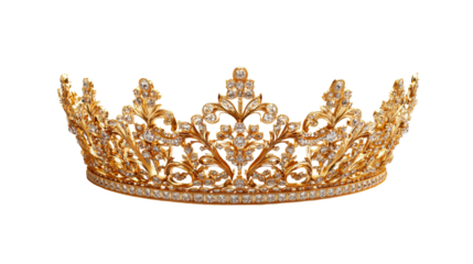 Golden jeweled crown on black background, cut out transparent