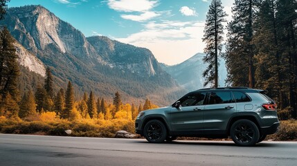 Naklejka premium Adventure road trip mountain range landscape photography scenic nature side view freedom and exploration