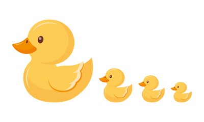 Cute yellow rubber duck family. Children toy. Perfect for childrens, bath, or playful designs