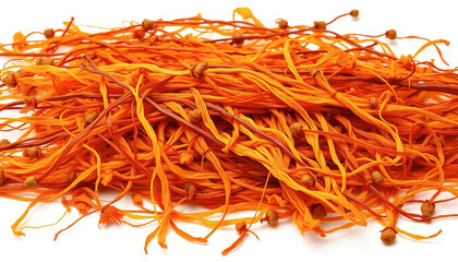Fototapeta premium Red And Orange Saffron Threads On White Background