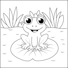 Frog on Lily Pad Coloring Page Line art design