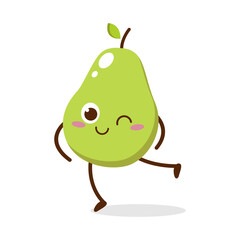 Cute Smiling Green Avocado Character. Kawaii Green Fruit Mascot Style Vector. Cute vector character set in various action emotions. Collection symbols isolated on a white background