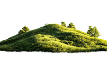 Green grass hill with sunlight, cut out transparent