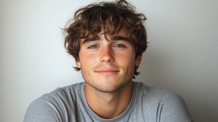 Fototapeta premium Portrait of a Young Man with Curly Hair