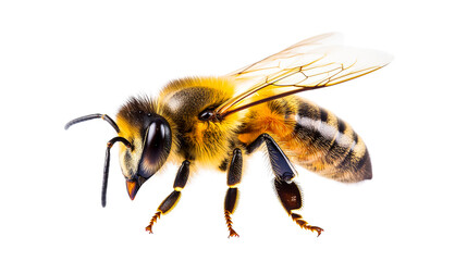 Honeybee closeup with wings, cut out transparent