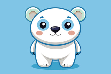 Naklejka premium A cheerful cartoon depiction of a polar bear with soft, rounded features, sitting with an inviting smile. The background is a calming light blue, enhancing the bear's charm.