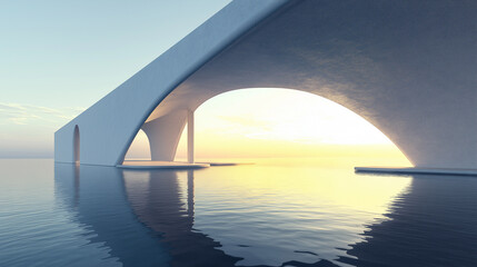 Fototapeta premium Massive Archway by the Sea with Sunset Reflections in a Modern Futuristic Style