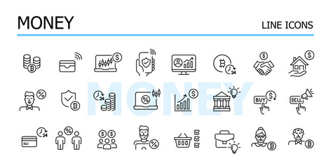 Money and finance. Security, bitcoin and rewards. Vector icons set