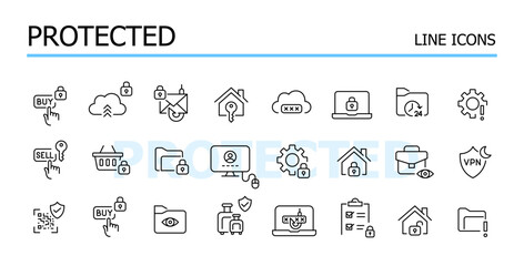 Security and protection. Password account. Vector icons set