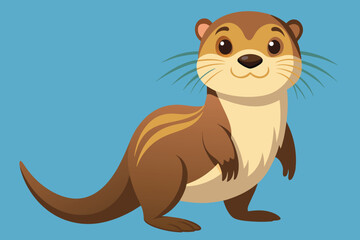 Obraz premium A cheerful cartoon otter stands upright, displaying a friendly demeanor with expressive eyes, brown fur, and a playful pose against a vibrant blue backdrop.