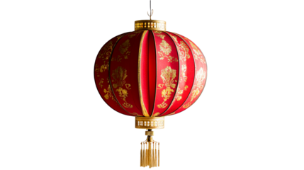 Red lantern with gold floral, cut out transparent