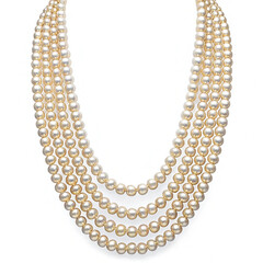 Multi strand pearl necklace isolated on white background
