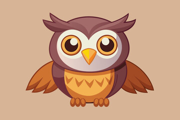 Obraz premium A delightful cartoon owl sits center stage, showcasing its large, expressive eyes and charming feathers. The character exudes a playful and friendly aura in a soft, neutral setting.