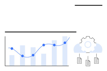Bar graph and line chart symbolize data analysis, gear and cloud imply automation and cloud storage. Ideal for analytics, technology, business growth, cloud storage, automation, report, performance