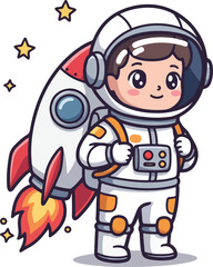 Obraz premium Cute Rocket Boy Space Adventure Cartoon 