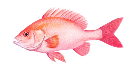 Obraz premium Watercolor pink fish isolated object, cut out transparent