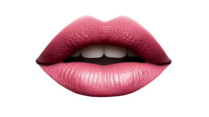 Pink lipstick on sexy woman mouth, cut out transparent