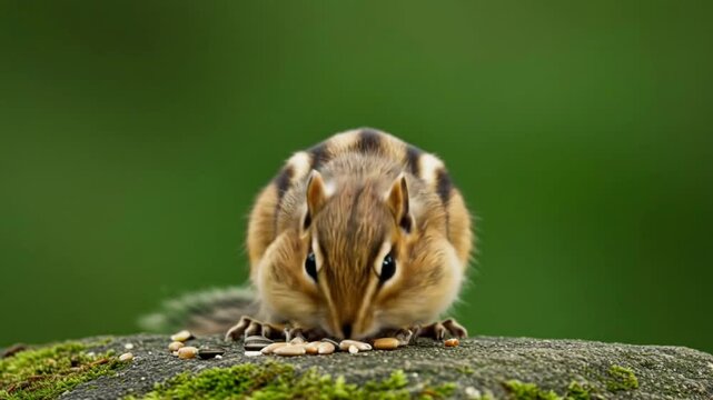 Adorable Chipmunk Stuffing Face with Seeds: Close-Up Wildlife Photography