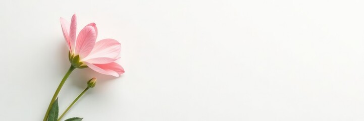 Naklejka premium A single stem with delicate petals unfolding on white background, flowers, foliage