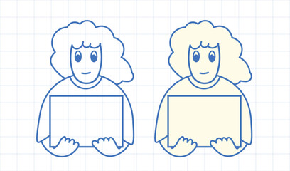 Two Women Holding Signs with Copy Space, graphic elements for advertising, branding, posters and banners, funny cartoon illustration with character and mascot