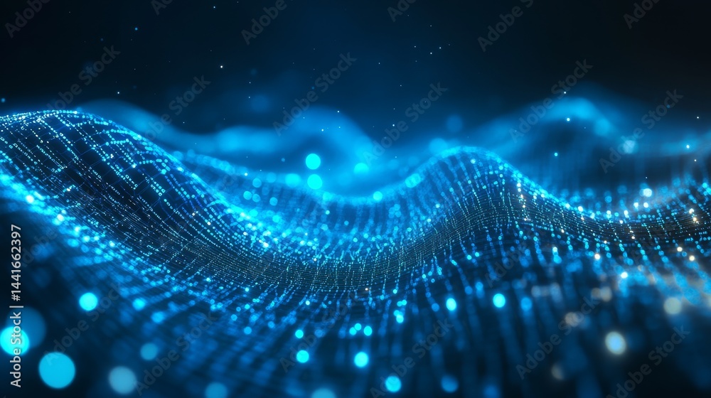 Poster dynamic data visualization waves virtual world digital art abstract environment close-up view concep
