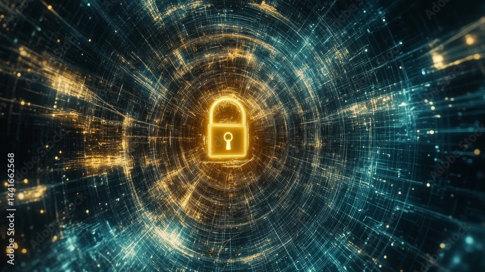 Poster cybersecurity action protecting data with encryption virtual environment digital art futuristic pers