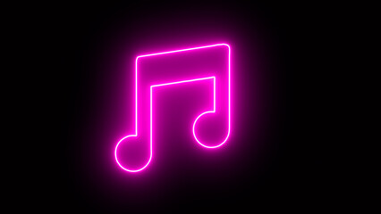 Neon glowing single musical note icon. Neon music icon illustration. Animation music note neon pink color.