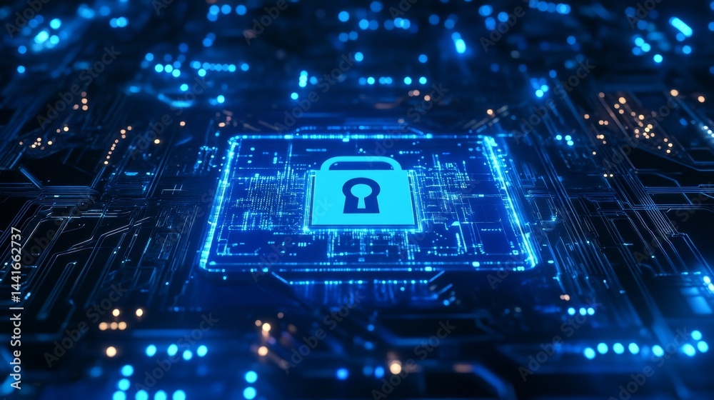 Poster cybersecurity action protecting data integrity in digital environments with advanced technology solu