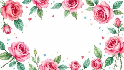 Delicate watercolor roses & leaves, repeating pattern, floral, repeating texture, seamless pattern