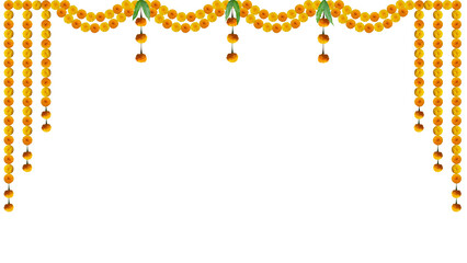 Wedding and festival decoration with marigold flowers Toran design door hanging isolated on transparent background