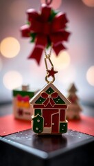 christmas ornament with a house on top of it