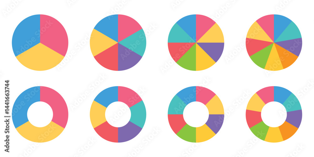 Wall mural pie charts diagrams. pie chart set. circle section graph. different color circles isolated. infograp