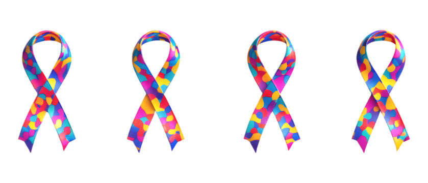 Pack of Autism Awareness Ribbons Against Transparent Background for Charity Branding, Awareness Promotion, or Health Design Projects