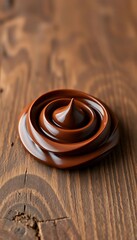 wooden table with a chocolate saucer on top of it