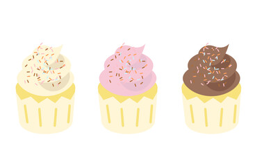 Colorful Frosted Cupcakes with Sprinkles Illustration
