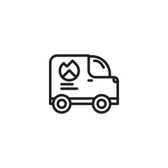 Delivery truck icon with a flame symbol on its side. Represents services related to gas delivery or heating solutions.