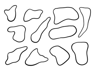 Organic Hand Drawn Blob Shape Line Art. A curated set of 11 hand drawn abstract blobs in minimalist line art style featuring organic curves, asymmetry, and flowing contours perfect for design accents