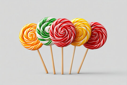 Set of spiral striped colorful lollipops isolated on white background 
