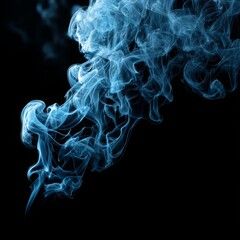 Ethereal Blue Smoke Swirling in a Dark Background, Capturing the Fluid Movements and Intricate Patterns of Vapor in a Mystical Visual Display