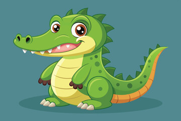 Fototapeta premium A cheerful cartoon crocodile stands confidently, showcasing bright green scales and a friendly expression, ideal for children's illustrations and learning resources.
