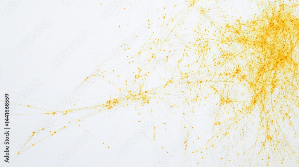 Poster dynamic yellow particles creating abstract patterns studio digital art minimalist environment close-