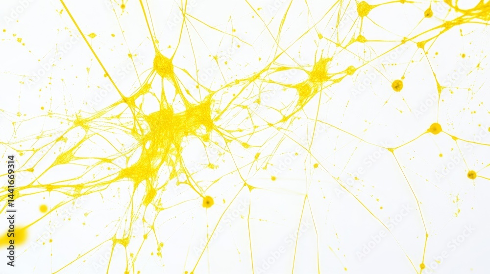 Poster dynamic yellow neurons in motion abstract art digital rendering modern environment close-up view sci