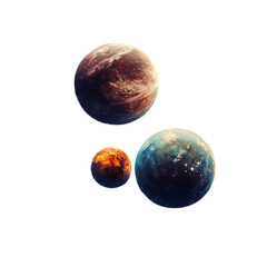 Pixel Art Planets: Space Scene with Three Colorful Worlds