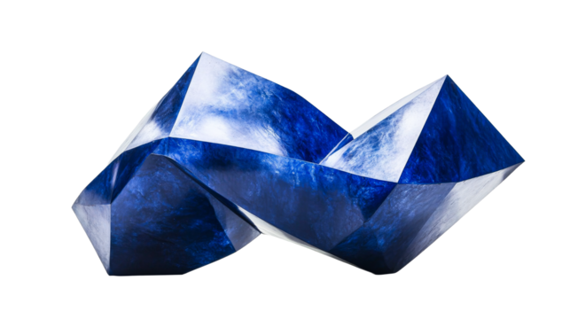 Blue geometric sculpture on clear backdrop - Powered by Adobe