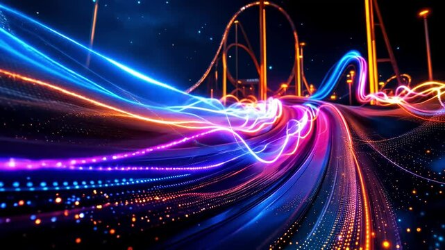 Electric Roller Coaster Ride at Night: A vibrant abstract digital image.