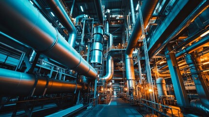 Obraz premium Industrial machinery operation manufacturing plant high-tech environment dynamic perspective advanced technology insights